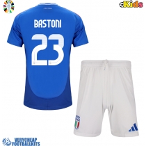Italy Alessandro Bastoni #23 Replica Home Minikit Euro 2024 Short Sleeve (+ pants)